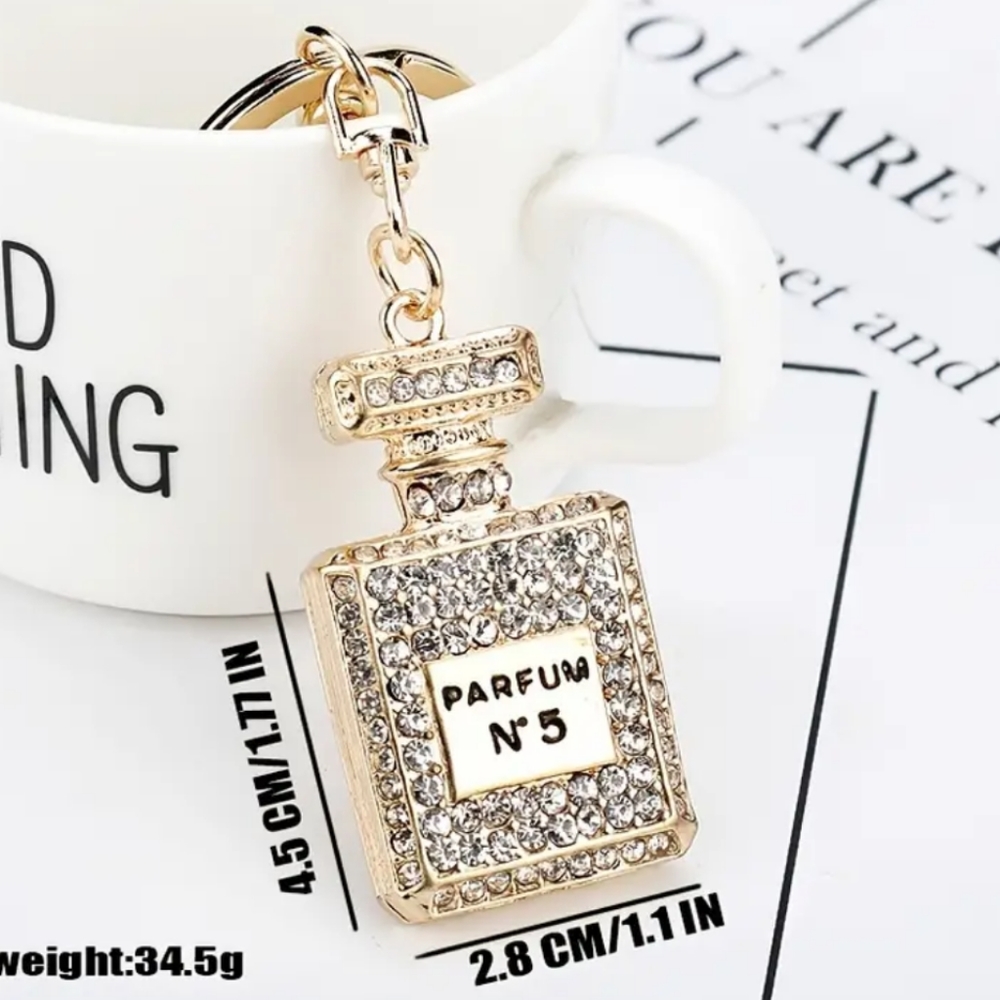 Parfum Keychains No. 5 Gold Cubic Zirconia Cute Purse Charm Accessories - Picture 7 of 7